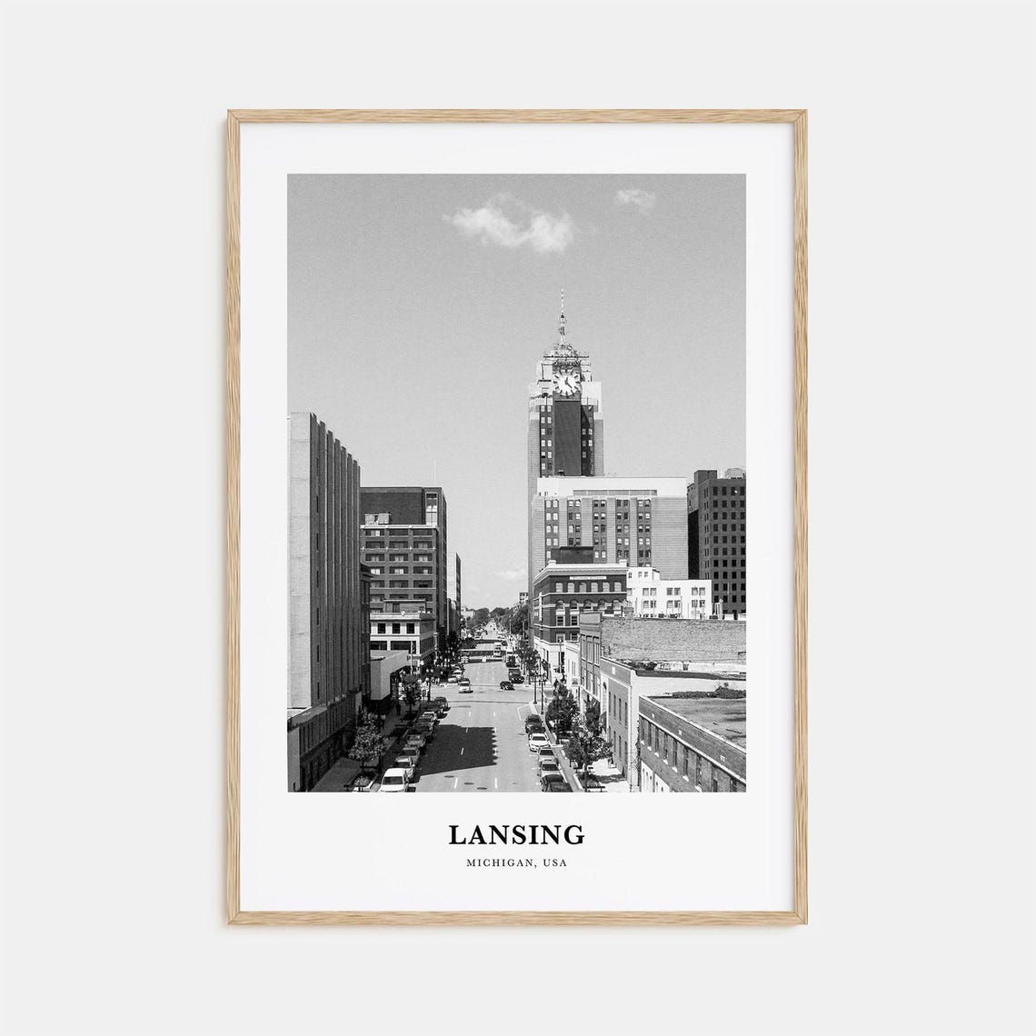 Lansing Downtown Skyline Black And White Michigan City Poster