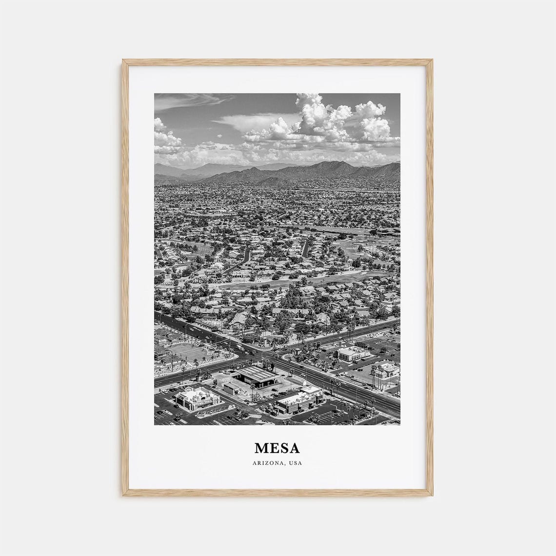 Mesa Arizona Aerial Desert Suburbs Mountain View Black White Poster