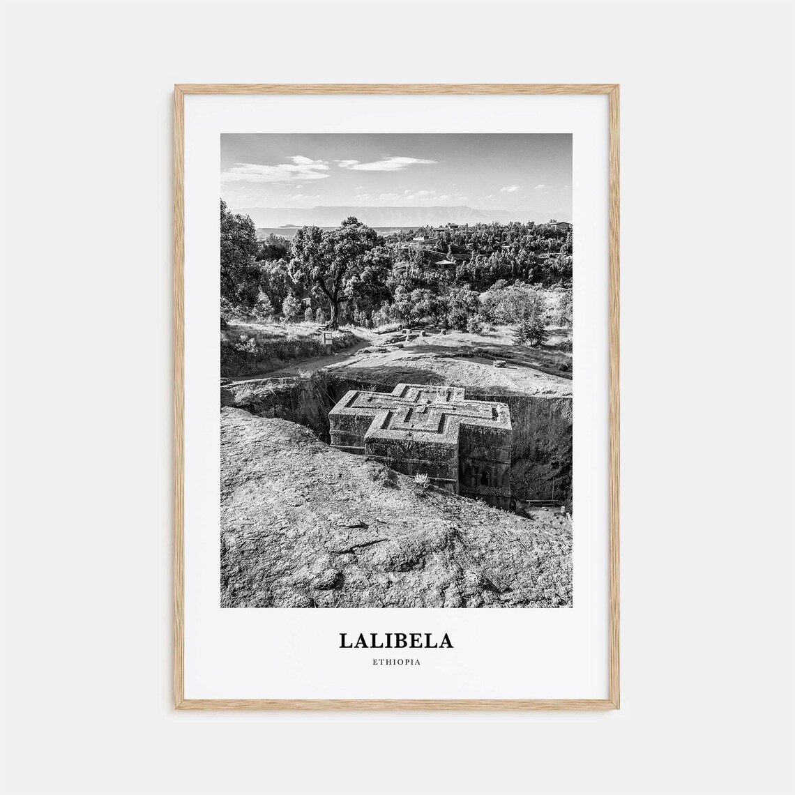 Lalibela Ethiopia Rock-Hewn Cross Church Black And White Travel Poster
