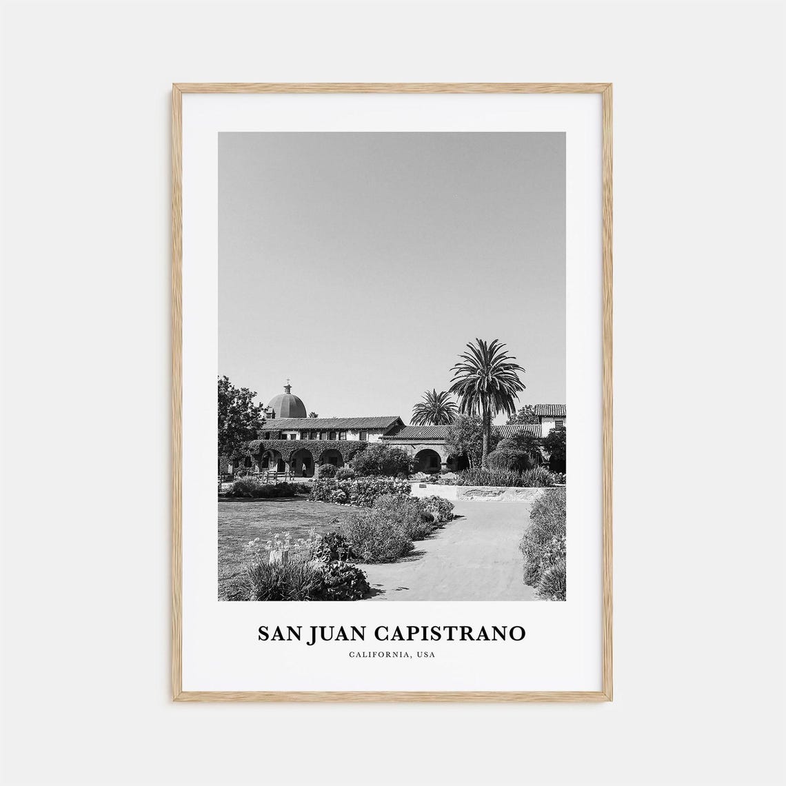San Juan Capistrano California Mission Garden Black White Poster