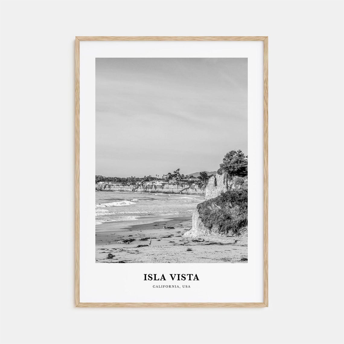 Isla Vista California Black and White Cliff Beach Surf Poster