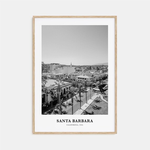 Santa Barbara California Downtown Palm Lined Street Black White Poster