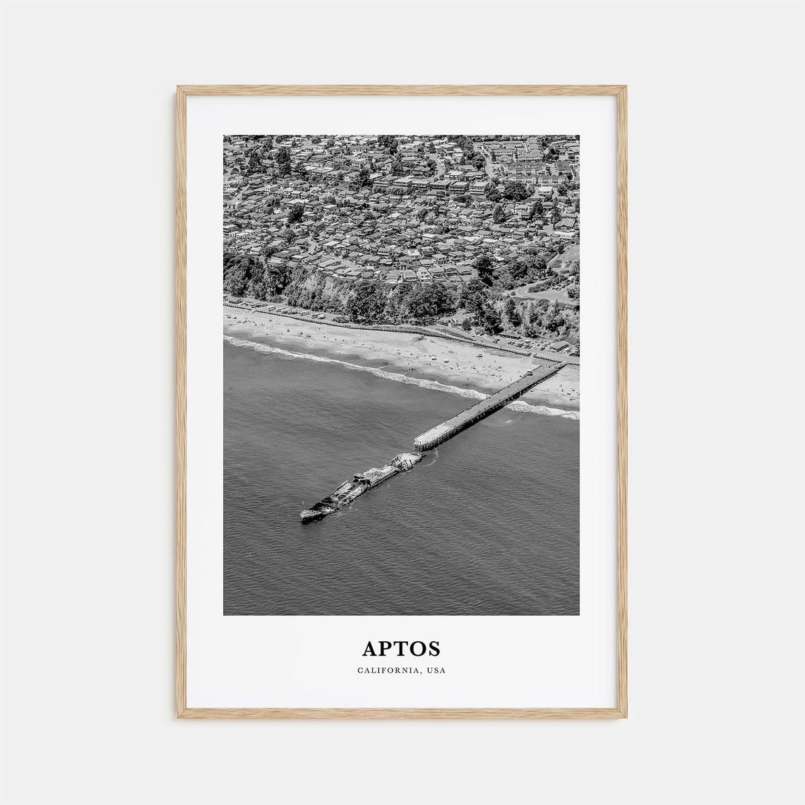Aptos California Aerial Beach Pier and Concrete Shipwreck View Poster