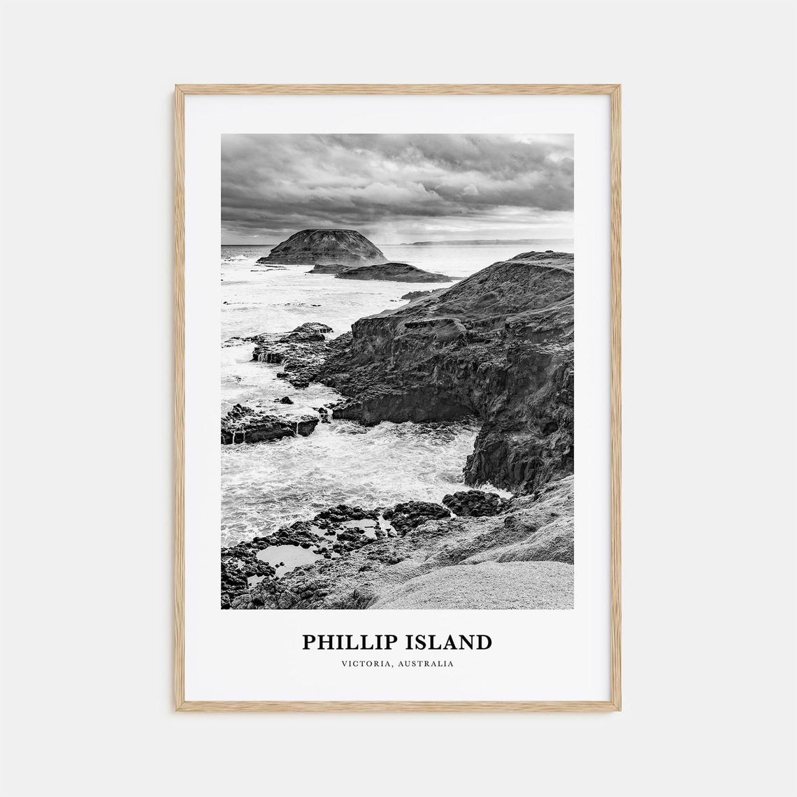 Phillip Island Australia Rocky Coastline Black and White Poster