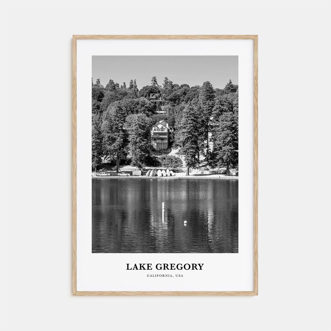 Lake Gregory Lakeside Cabins Black And White California Poster