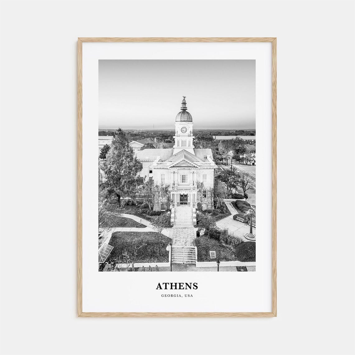 Athens Georgia Historic Courthouse Clock Tower Black and White Poster