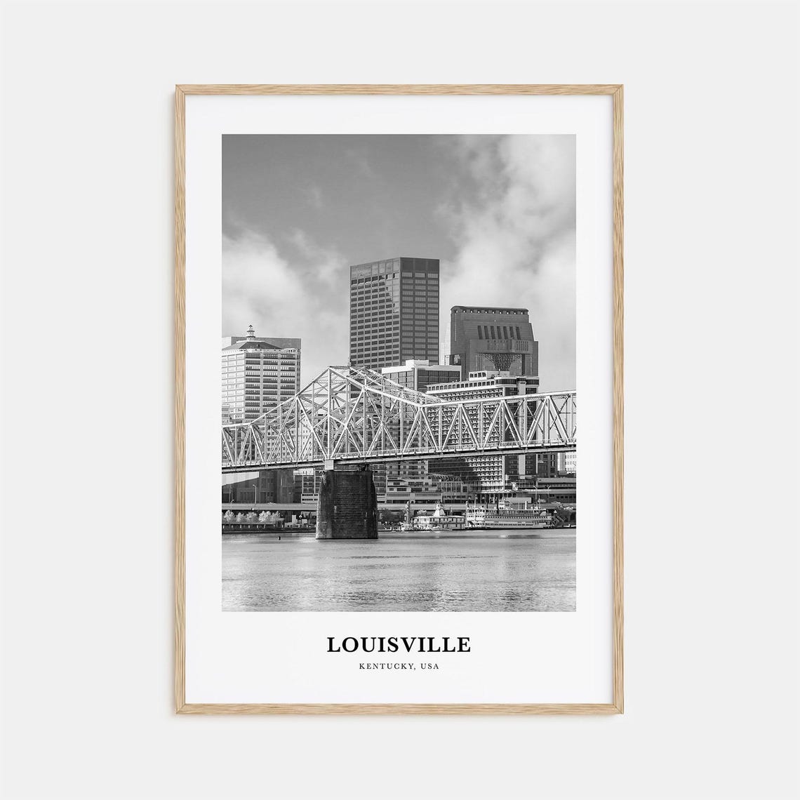 Louisville Kentucky Bridge Skyline Black and White Travel Poster