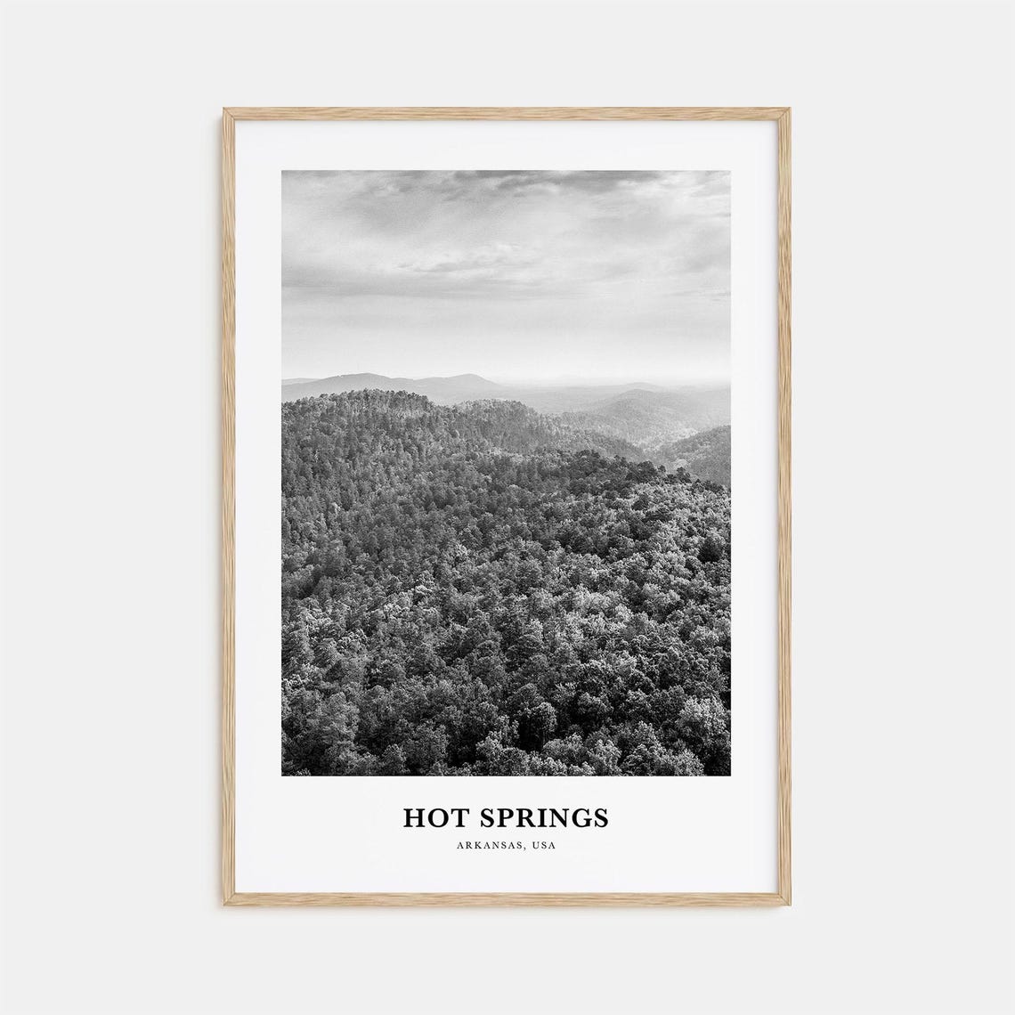 Hot Springs Arkansas Forested Hills Black and White Landscape Poster
