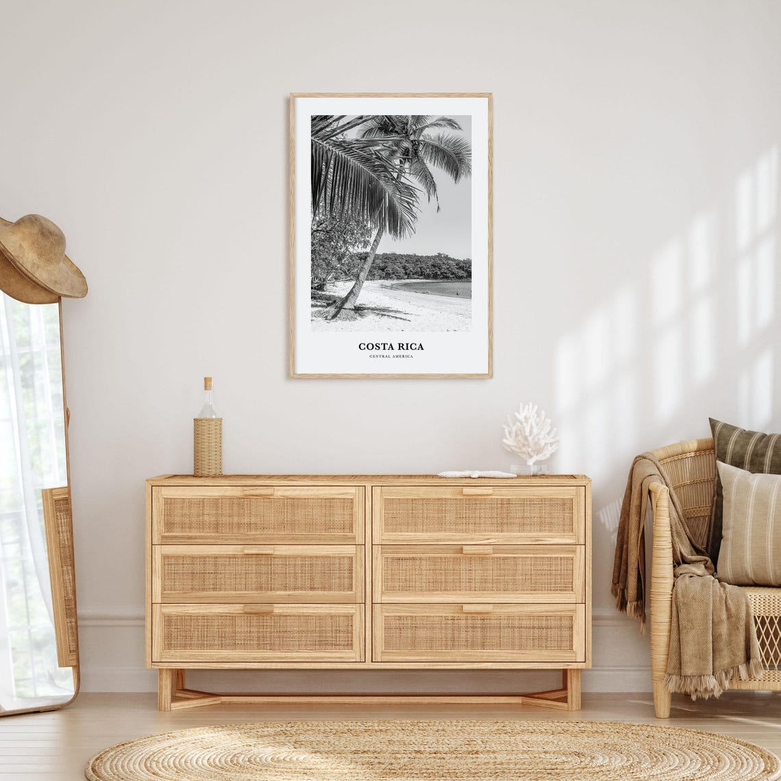 Costa Rica Central America Leaning Palm Beach Black White Print - Image 3
