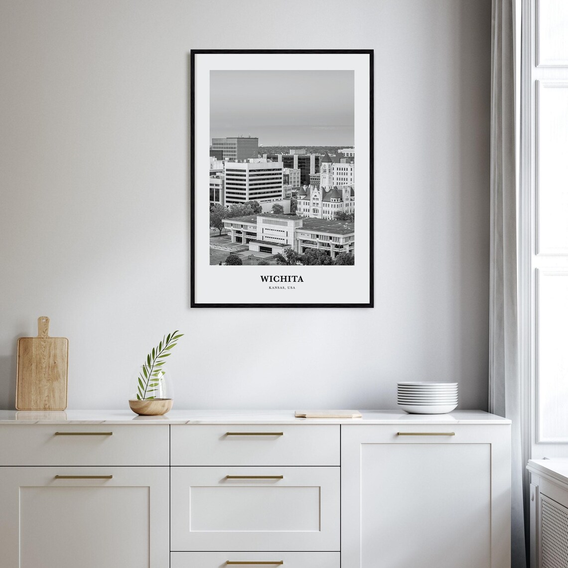Wichita Kansas Black and White Downtown Skyline Photography Print - Image 2