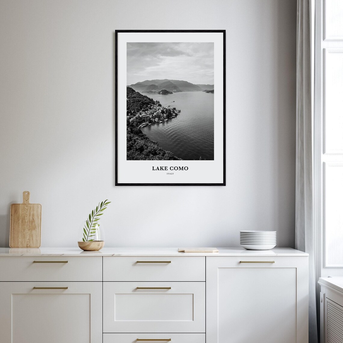 Lake Como Italy Panoramic Shoreline Black and White Travel Poster - Image 2