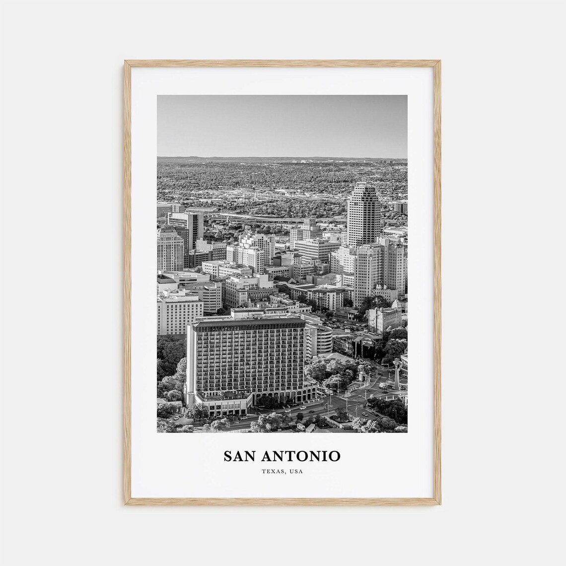 San Antonio Texas Downtown Skyline Black White Travel Poster