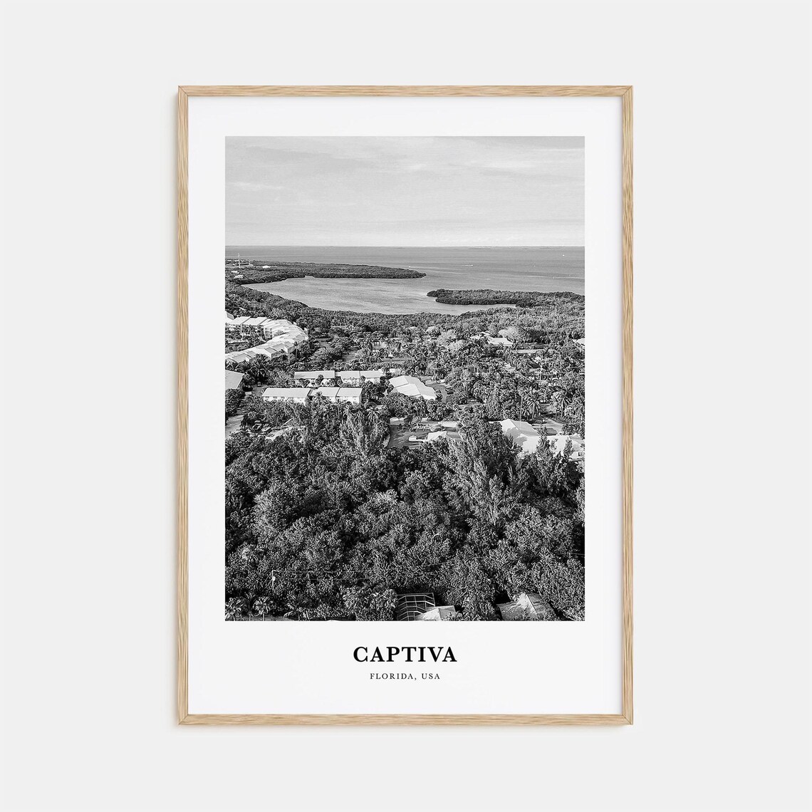 Captiva Florida Aerial Island Mangroves Black White Travel Poster
