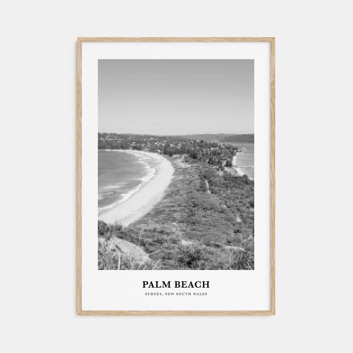 Palm Beach Sydney Curved Bay Aerial Black and White Beach Poster