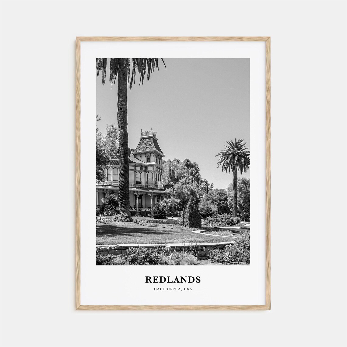 Redlands California Victorian Mansion Palms Black White Photo Poster