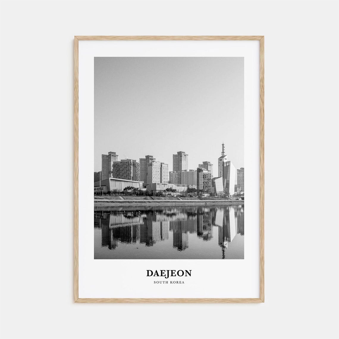 Daejeon South Korea Black and White Skyline River Reflection Poster