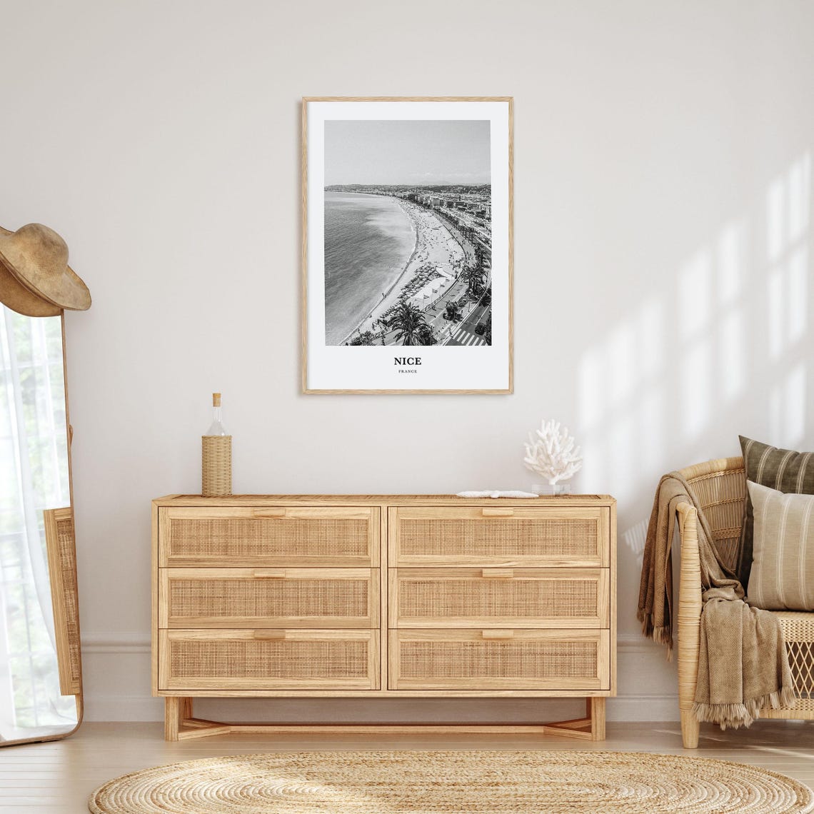Nice France Black and White Aerial Beach Promenade Photo Poster - Image 3