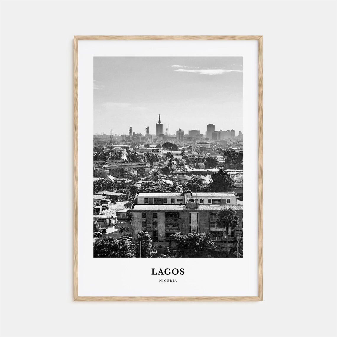 Bustling Lagos Nigeria City Skyline Aerial Black White Art Print