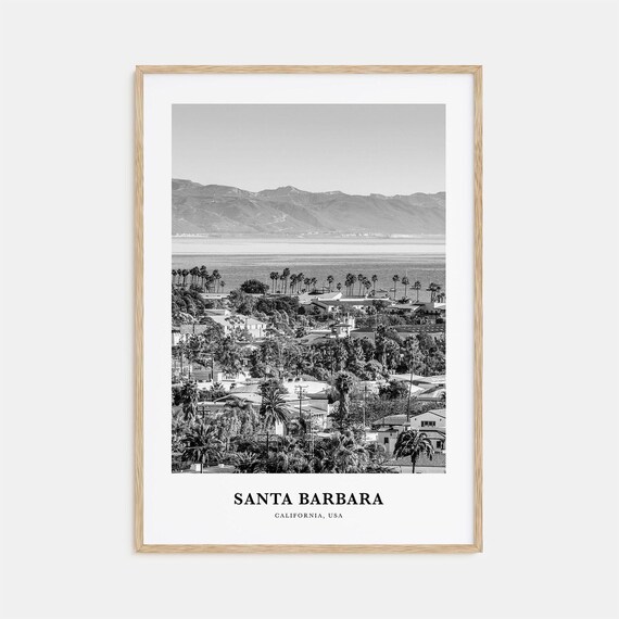 Santa Barbara California Coastline Town and Mountains Poster