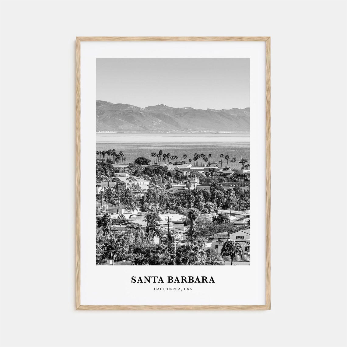 Santa Barbara California Coastline Town and Mountains Poster