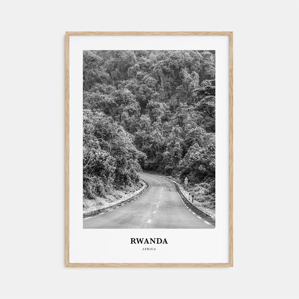 Rwanda Africa Winding Road Through Lush Forest Black And White Poster