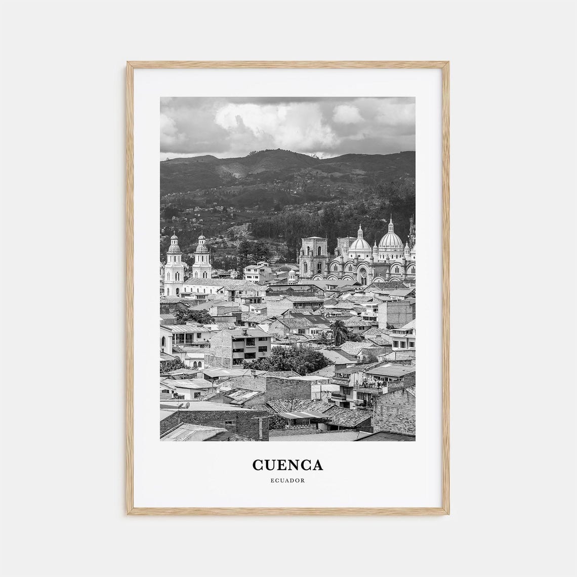 Cuenca Ecuador Blue Dome Cathedral Cityscape Black White Poster