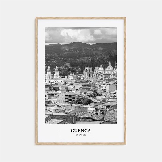 Cuenca Ecuador Blue Dome Cathedral Cityscape Black White Poster