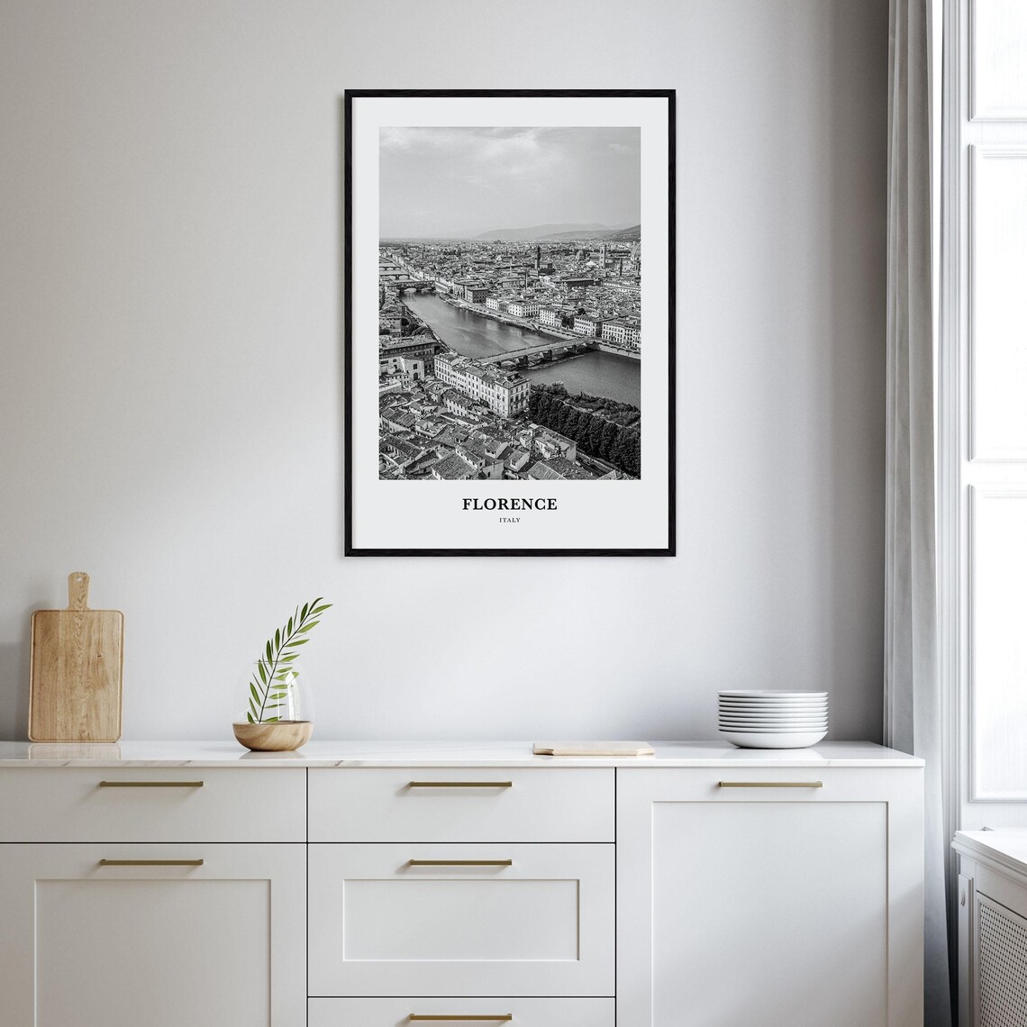 Florence Italy Arno River Aerial Black and White Photo Poster - Image 2