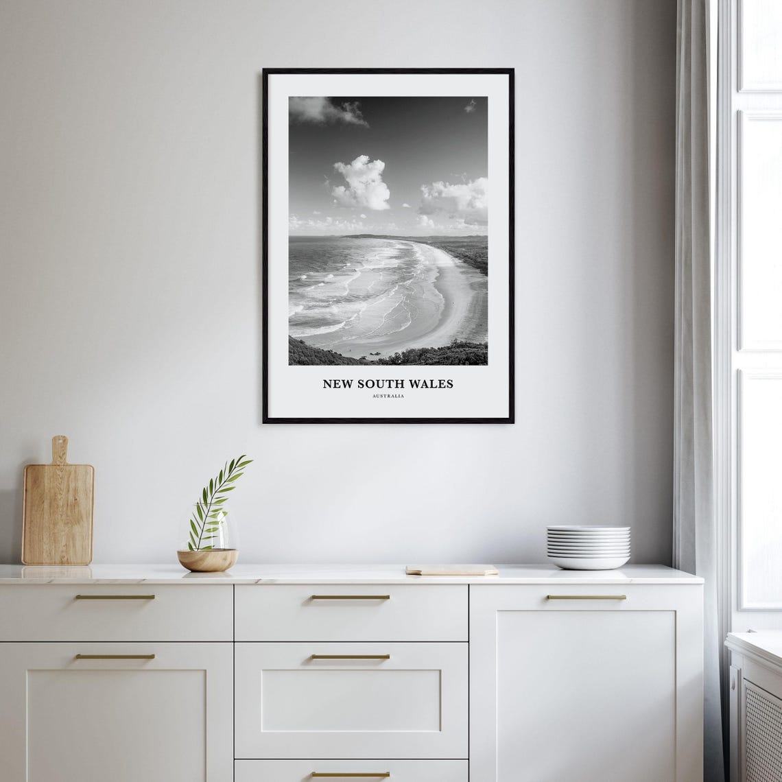New South Wales Australia Black and White Ocean Beach Photo Poster - Image 2