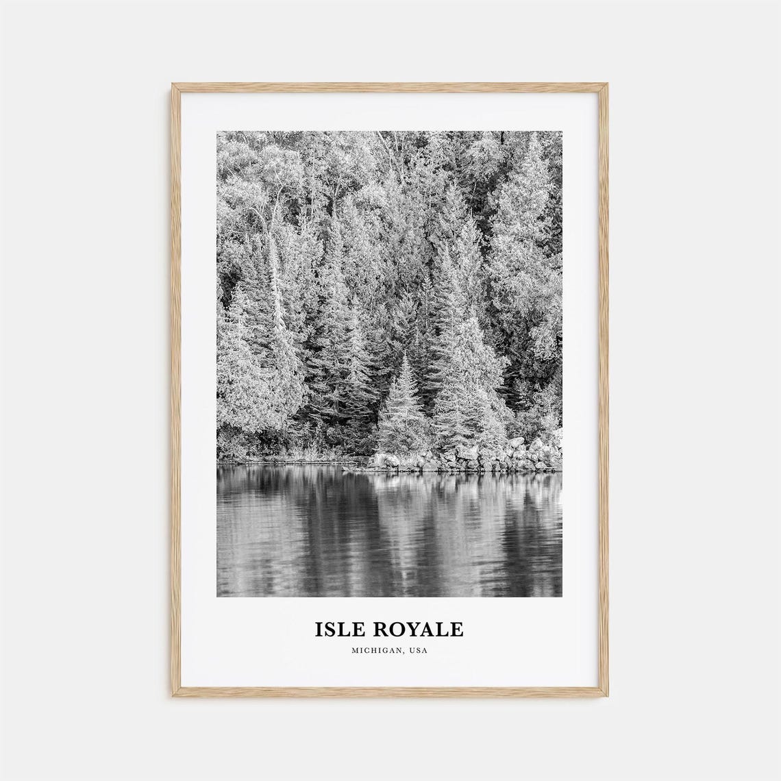 Isle Royale Michigan Forest Lakeshore Black and White Poster