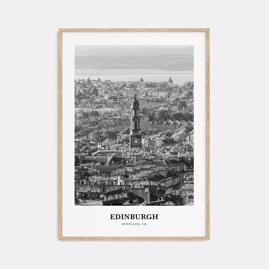 Edinburgh Scotland Rooftops Clock Tower Black White Photo Poster