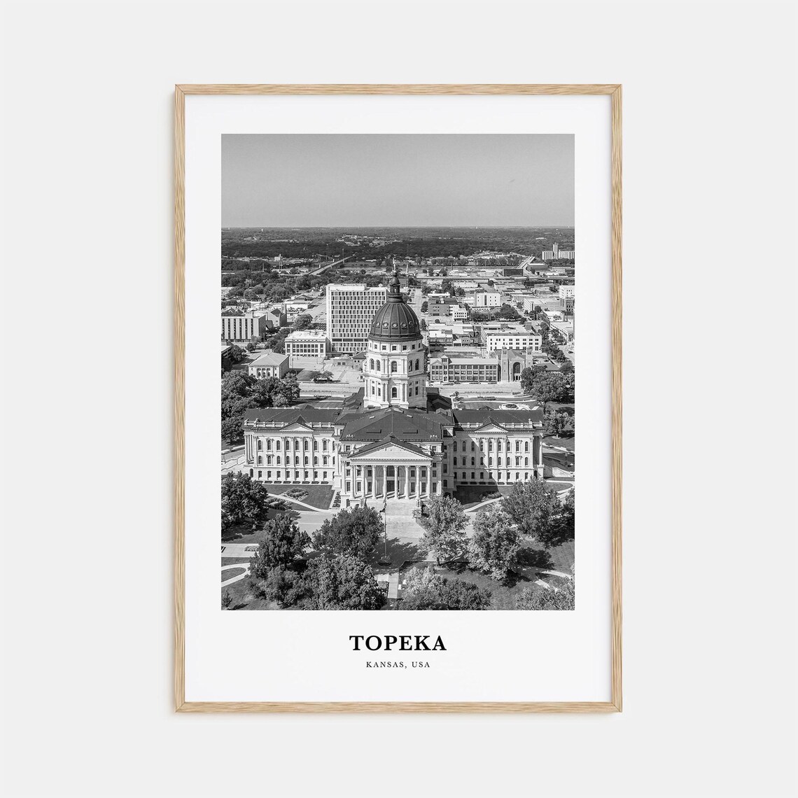 Topeka Kansas State Capitol Dome Aerial City View Travel Poster