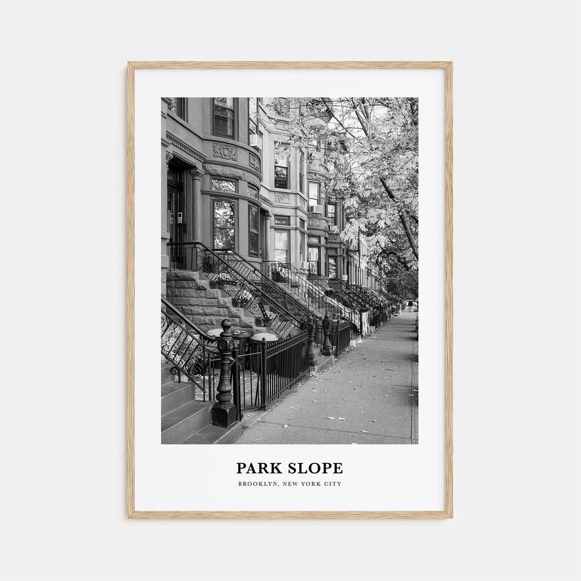 Park Slope Brooklyn Brownstone Stoops Black and White Poster