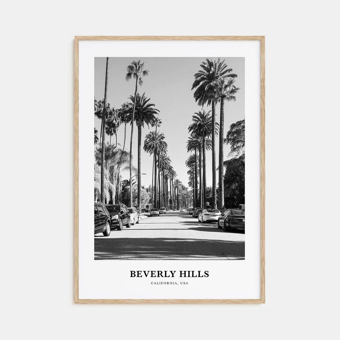 Beverly Hills California Palm Tree Lined Street Black and White Poster