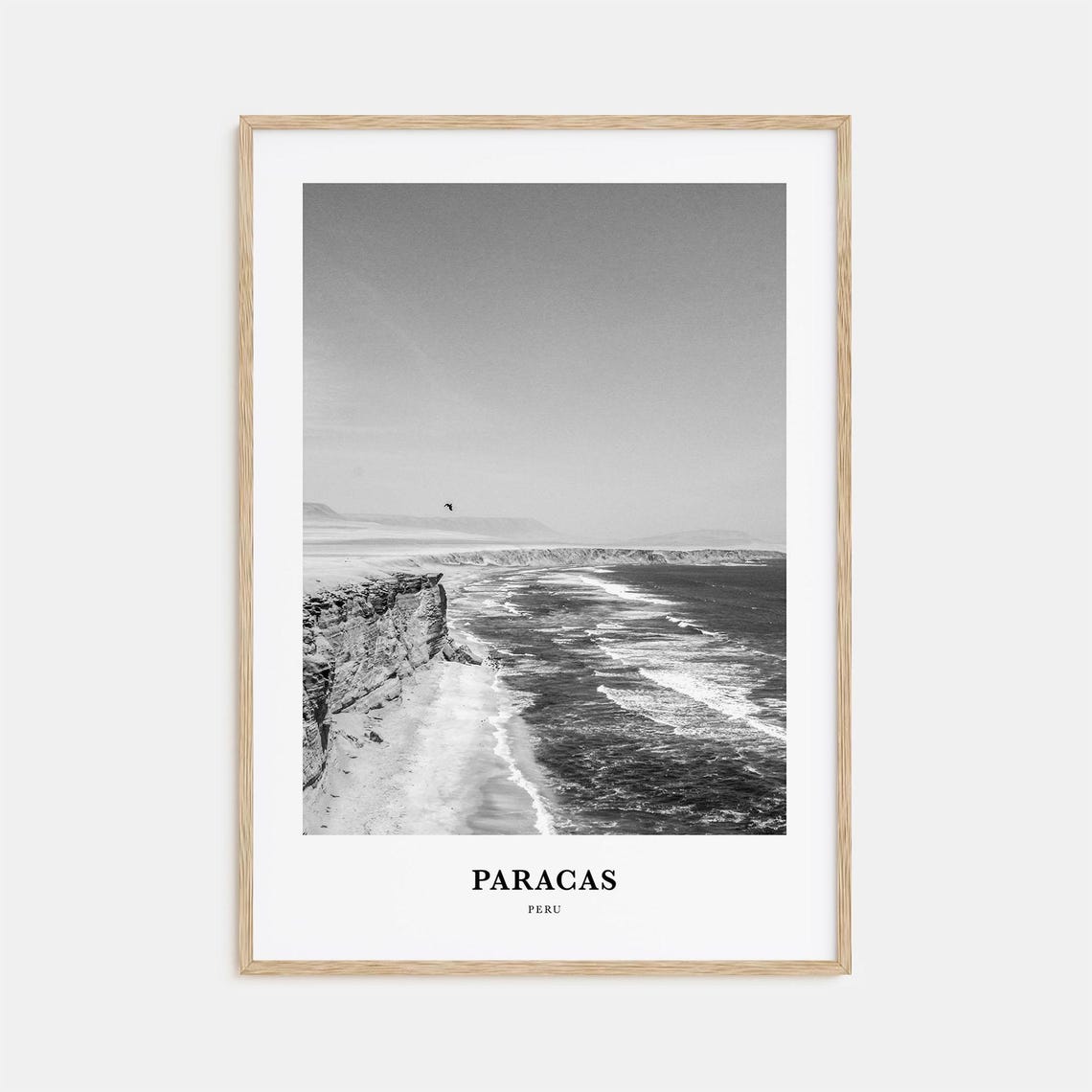 Paracas Peru Coastal Cliffs and Ocean Waves Black White Poster