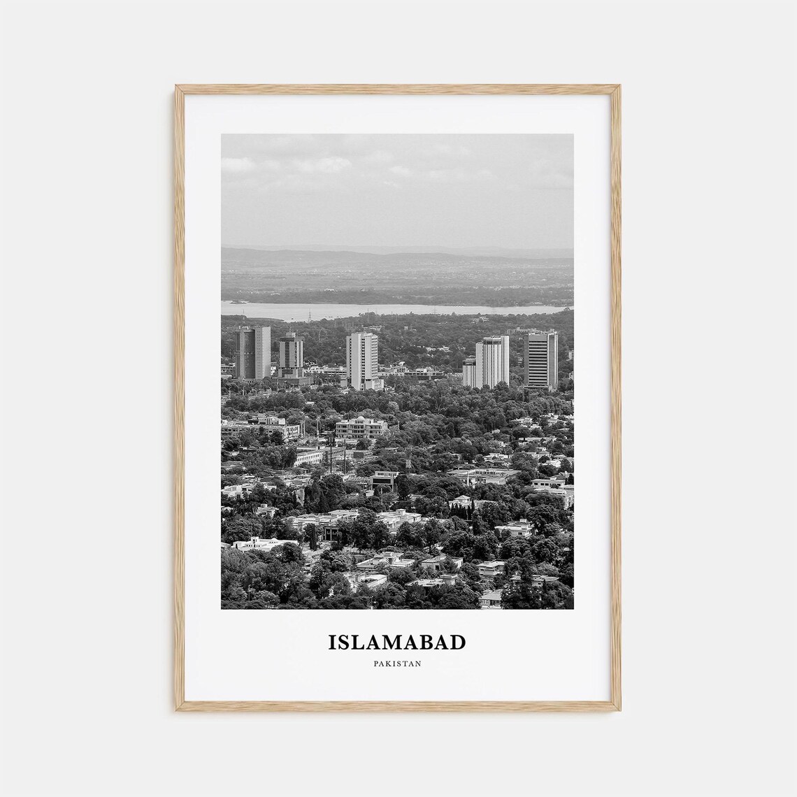 Islamabad Pakistan Green Aerial City Trees Black and White Poster