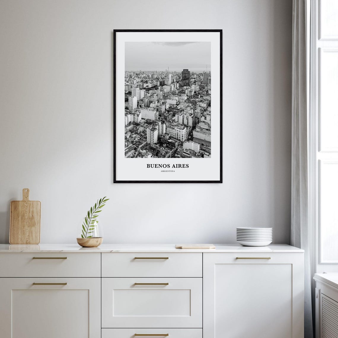 Buenos Aires City Aerial Skyline Panorama Black and White Poster - Image 2