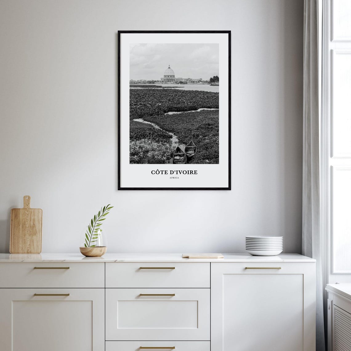 Cote dIvoire Yamoussoukro Basilica Canoes Black and White Poster - Image 2