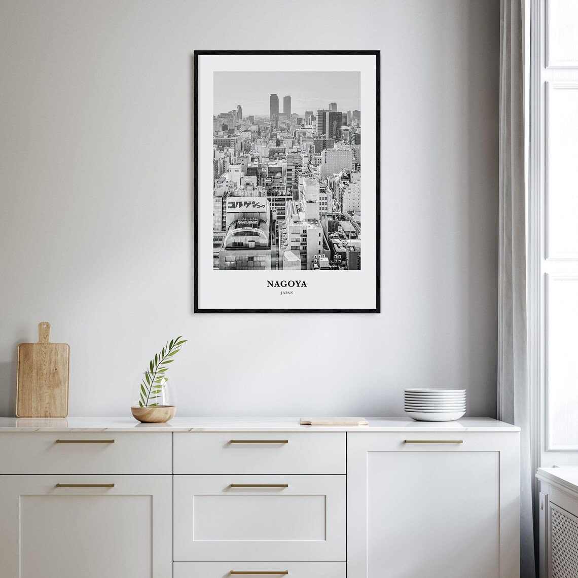 Nagoya Japan City Skyline Aerial Black And White Travel Poster - Image 2