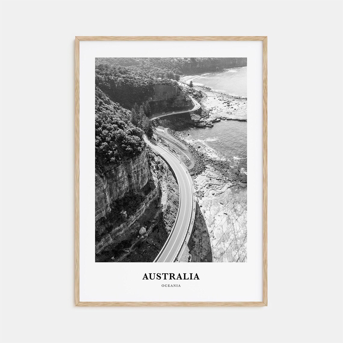 Australia Coastal Highway Cliff Road Aerial Black and White Poster