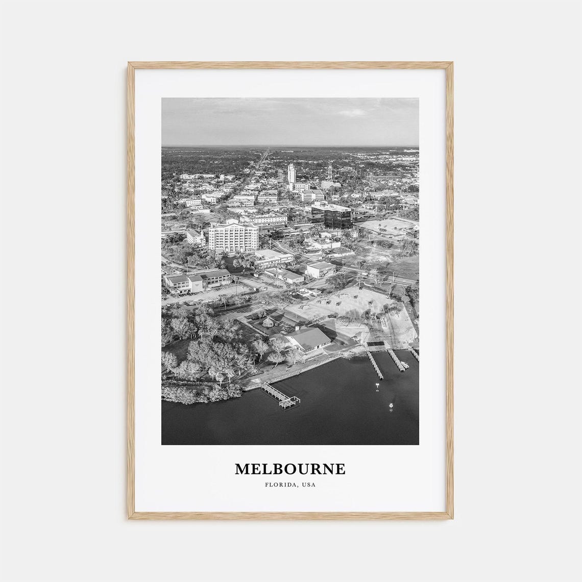 Melbourne Florida Aerial Waterfront Marina View Black White Poster
