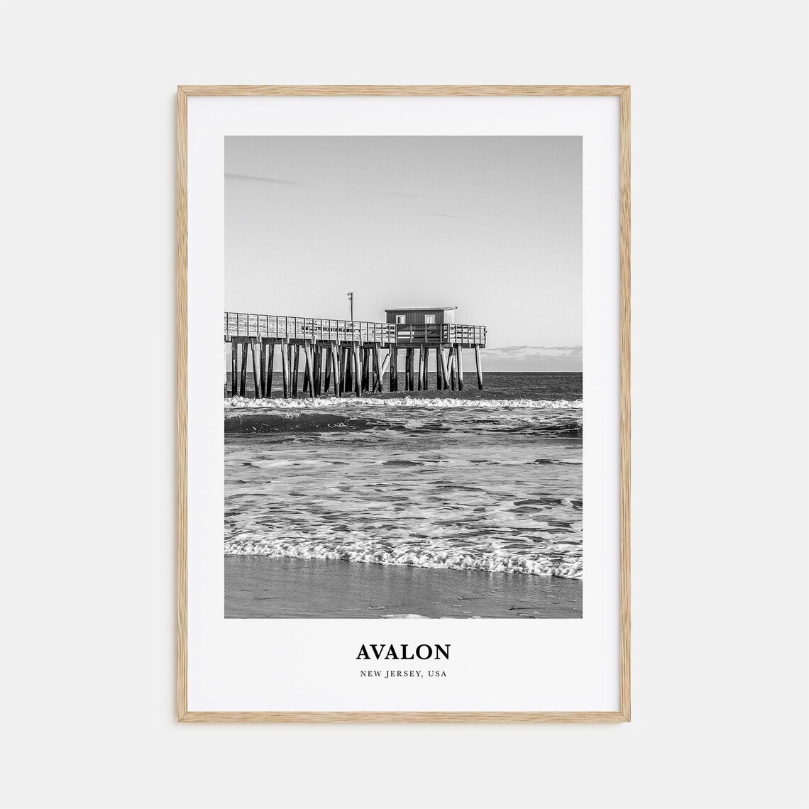 Avalon New Jersey Fishing Pier Black and White Ocean Travel Poster