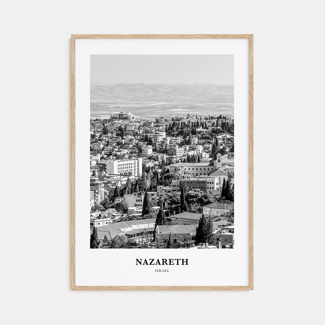 Nazareth Israel Hillside Old Town Black And White Travel Poster