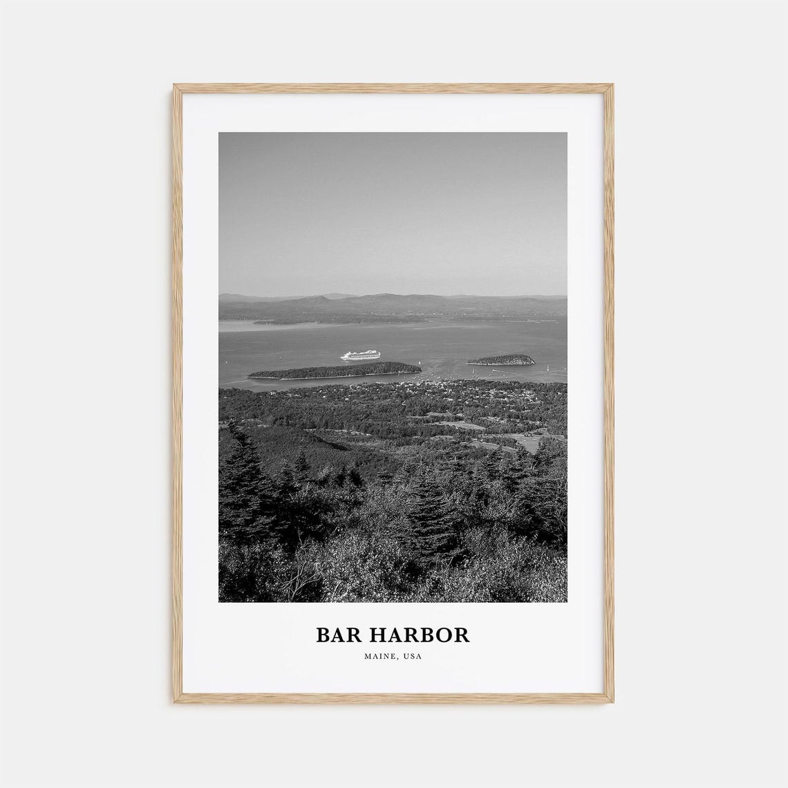 Bar Harbor Maine Panoramic Coastal View With Cruise Ship Travel Poster