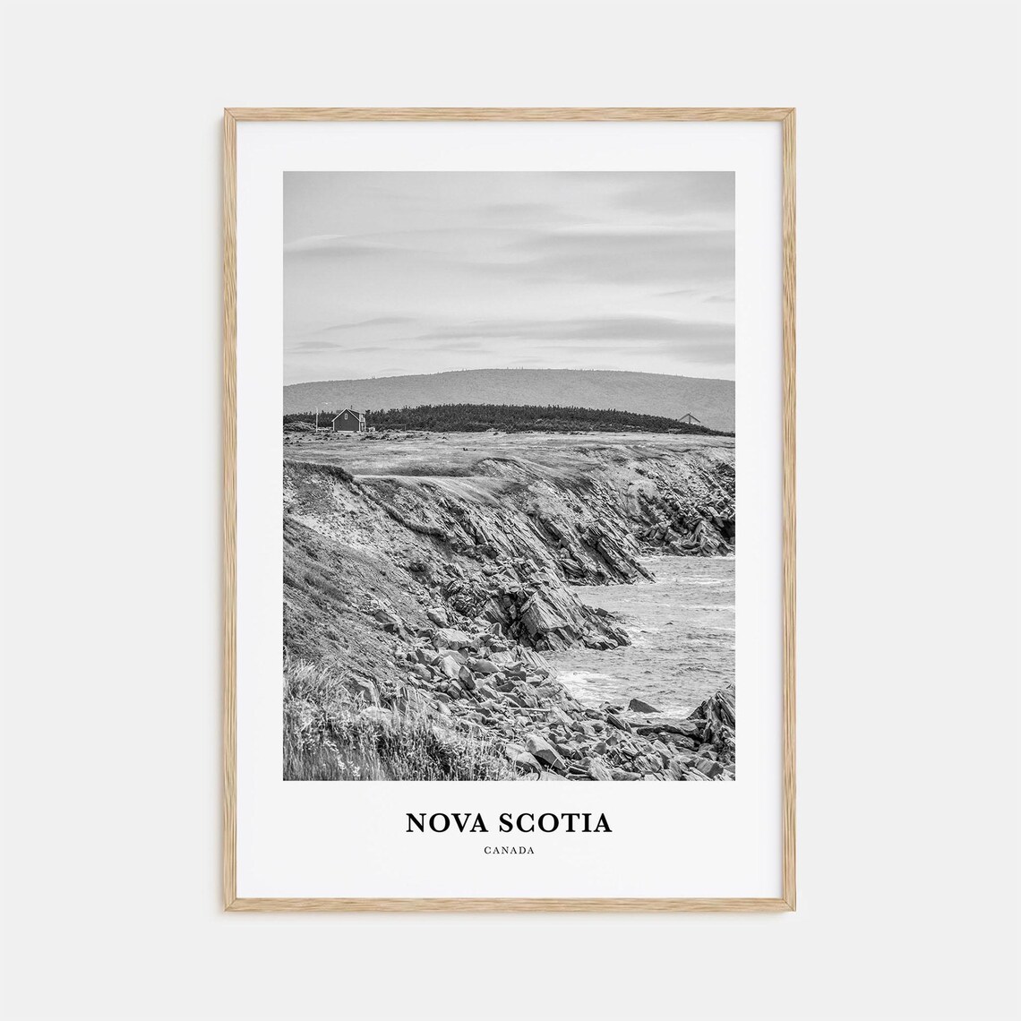 Nova Scotia Rocky Coastline View Black and White Travel Poster