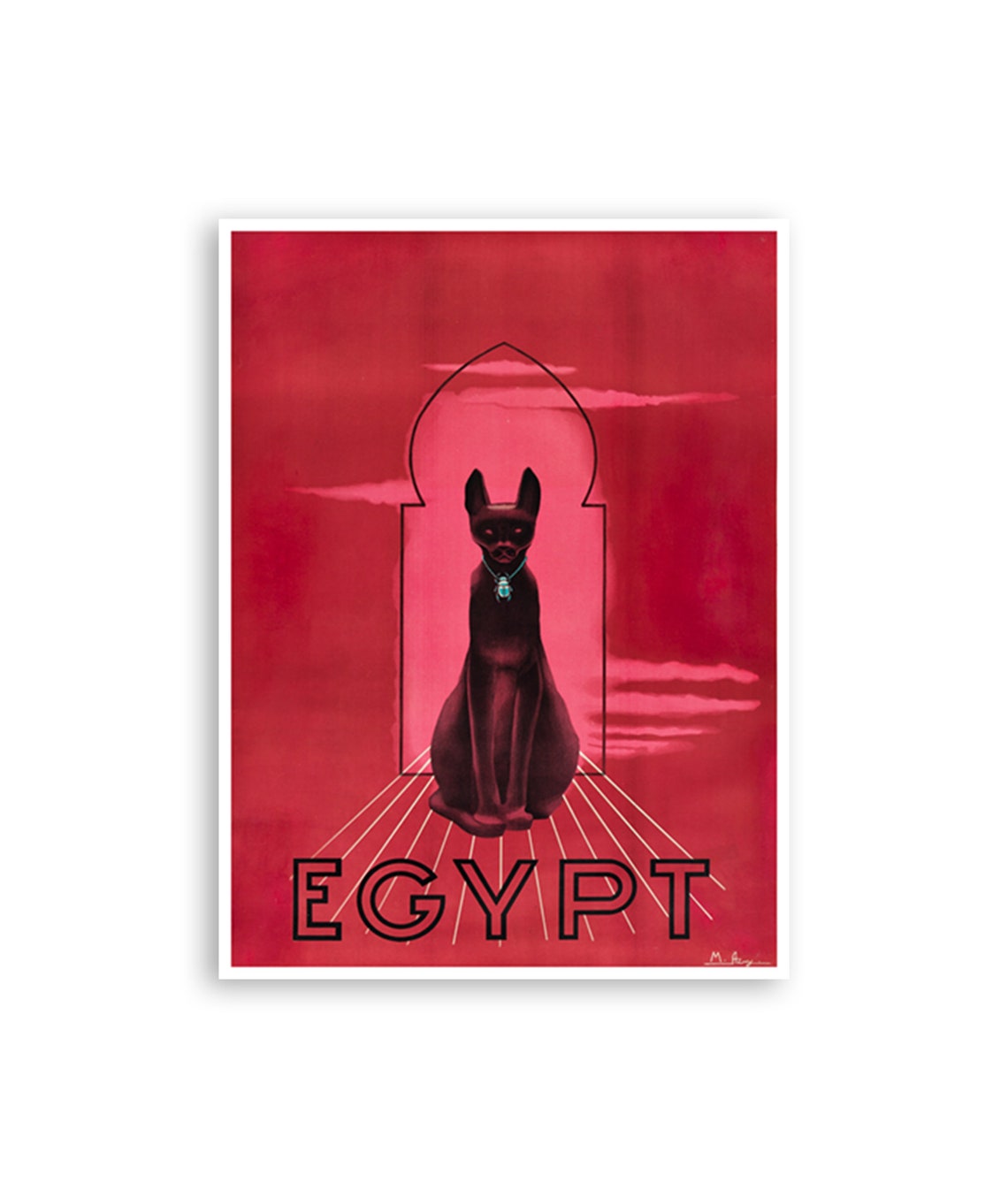 Egypt Black Cat Bastet Art Deco Red Vintage Travel Poster Artwork