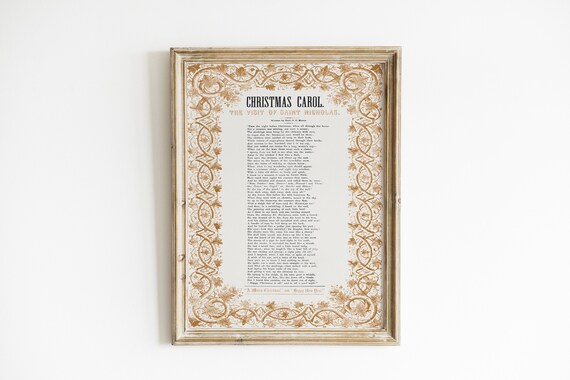 Christmas Carol Poem Antique Typography Gold Ornamental Border Poster