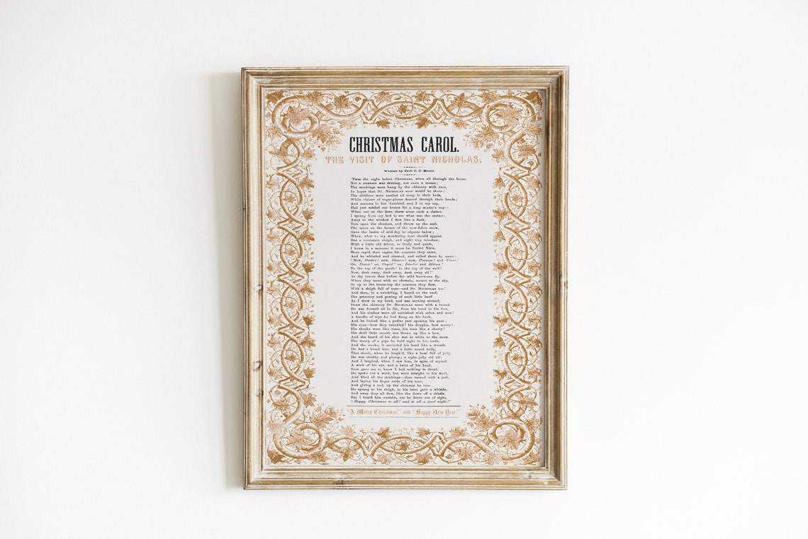Christmas Carol Poem Antique Typography Gold Ornamental Border Poster
