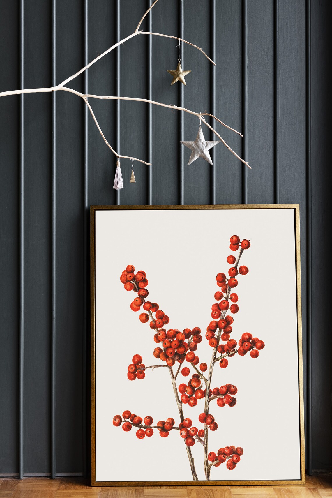Red Berry Painting Christmas Vintage Poster - Image 3
