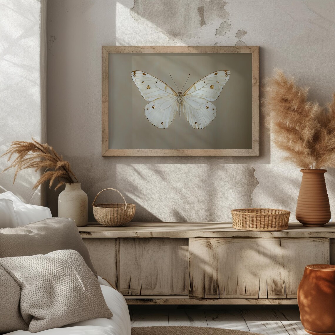 White Butterfly Spotted Wings Neutral Taupe Vintage Entomology Poster - Image 3